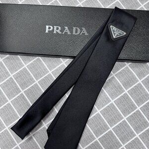 Prada Black Silk Narrow Tie with Triangle Logo